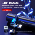 Megnetic USB charging 540 degree rotate luminous line data cable 3A fast charging wholesale hot sell cable for iphone